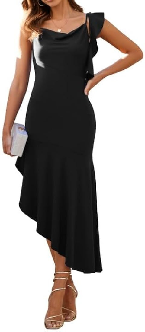 Kate Kasin Women’s Ruffle Mermaid Dress Bodycon Elegant Formal Midi Dress Spaghetti Strap Cockt... | Amazon (US)