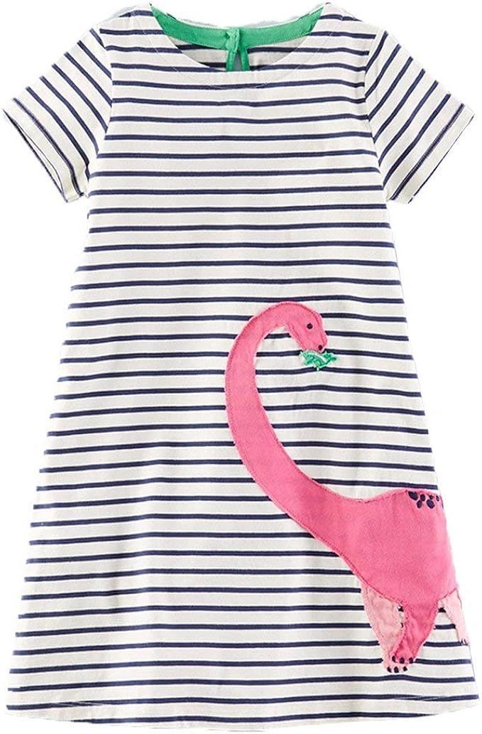 Frogwill Girls Green Dinosaur Tunic Short Sleeve Summer Casual Dress 2-7T | Amazon (US)
