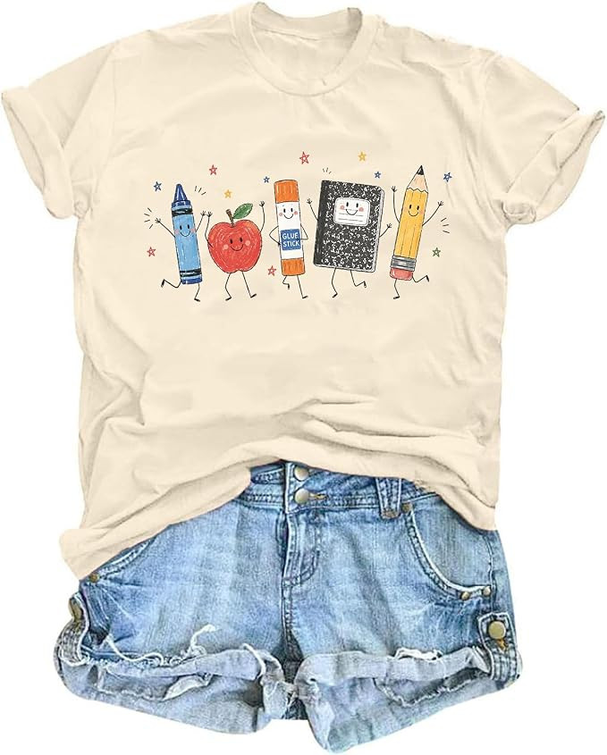 Back to School Supplies Graphic T-Shirt Teacher Life Shirt for Women | Amazon (US)