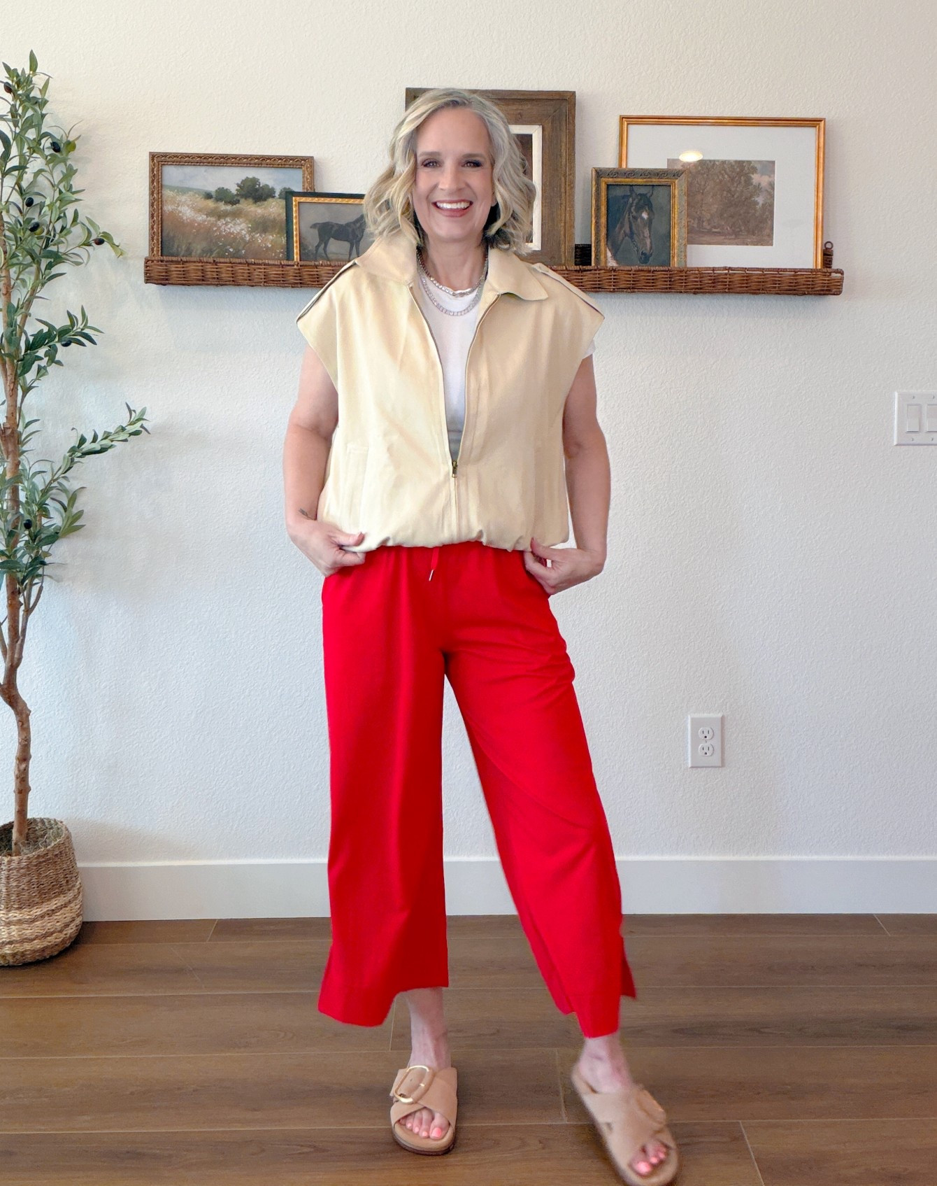 Update your leggings with these.
Midlife style deserves an intentional look like this one.

Commense, wide leg ankle, red pants, Commense, white tee, Sam Edelman, footbed slide, buckle slide, Amazon

#LTKgrwm #LTKOver40 #LTKootd