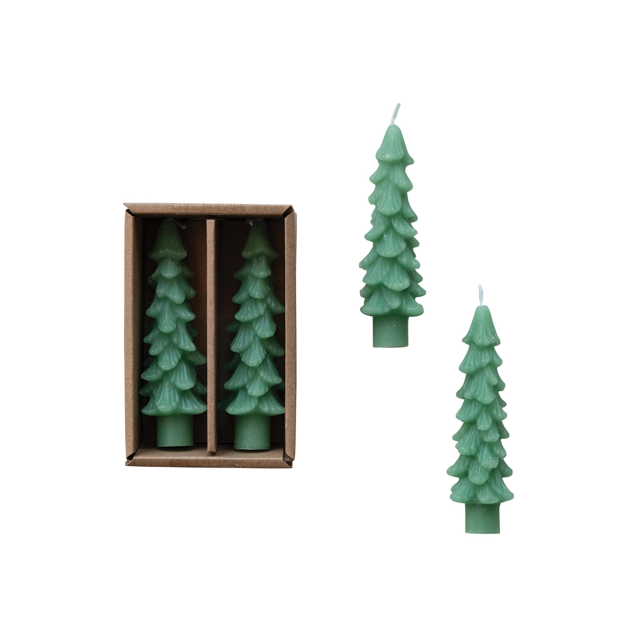 Creative Co-Op Unscented Textured Tree Shaped Taper Candles in Box, Green, Set of 2 | Amazon (US)