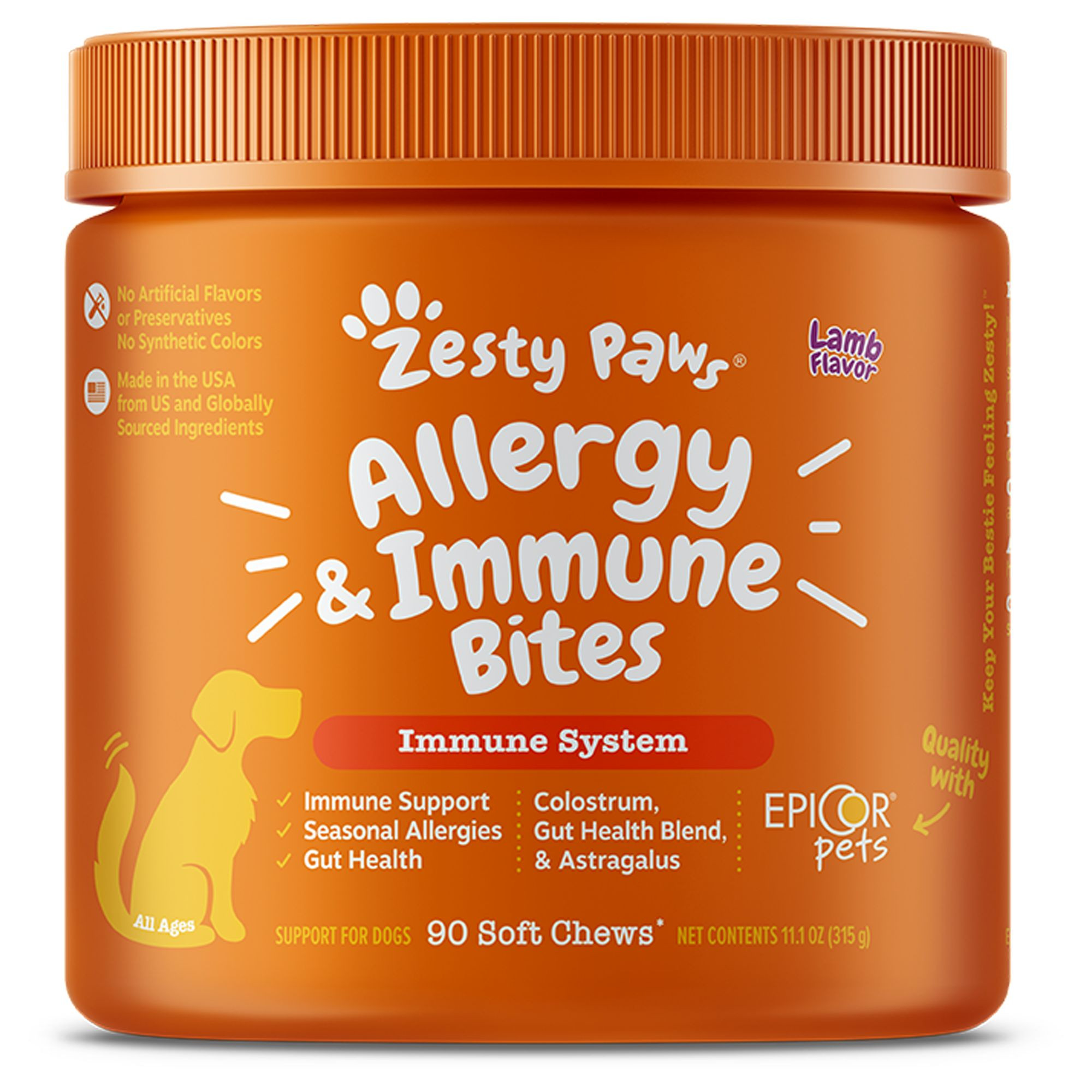 Zesty Paws Dog Allergy & Immune Bites, Probiotics for Itchy Skin & Ears, Lamb Flavor, 90ct | PetSmart