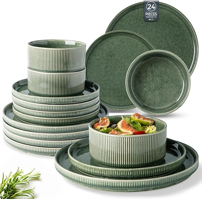 GBHOME Stoneware Dinnerware Sets for 8,Round Reactive Glaze Ceramic Plates and Bowls Set,Highly S... | Amazon (US)