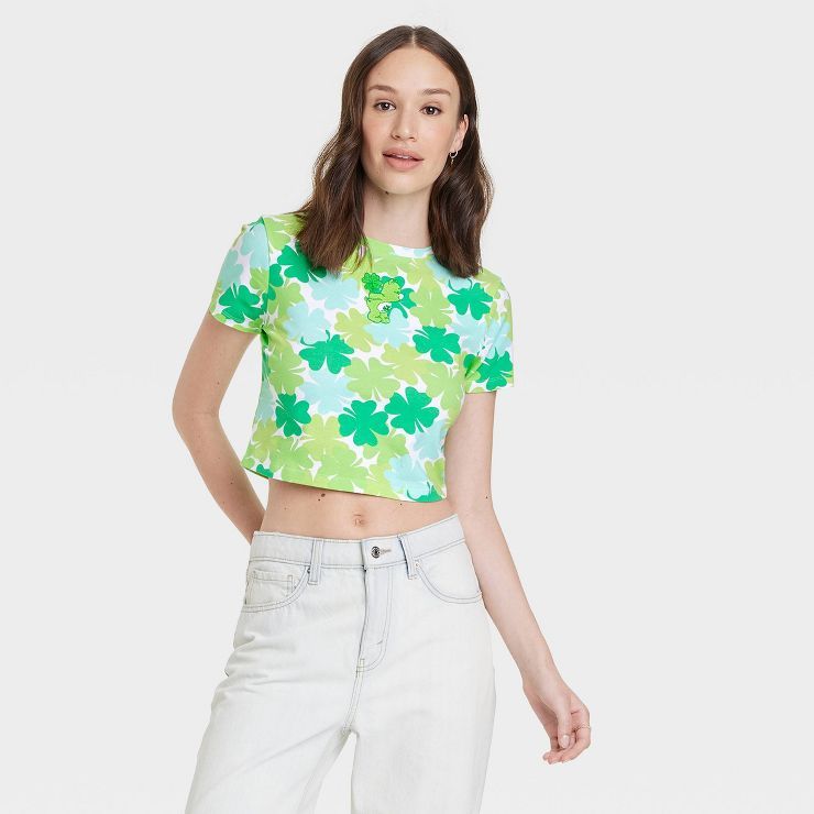 Women's Care Bears Cropped Short Sleeve Graphic T-Shirt - Green | Target