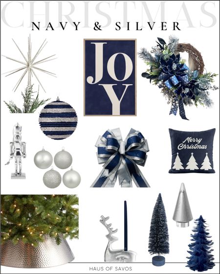 Navy & Silver Christmas Decor

Silver ornaments, navy ornaments, navy and silver bows, navy Christmas pillows, Christmas decor ideas, Christmas color scheme ideas, silver tree topper, Christmas candle, silver tree collar, navy & silver Christmas wreath 

#christmas #christmasdecor #christmasdecorideas 

#LTKstyletip #LTKHoliday #LTKhome