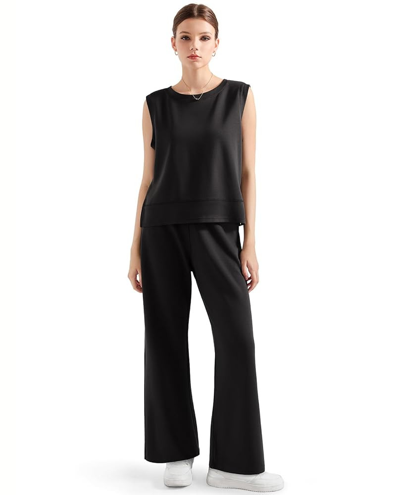 SUUKSESS Women 2 Piece Lounge Matching Sets Wide Leg Sweatpants Sleeveless Tops | Amazon (US)