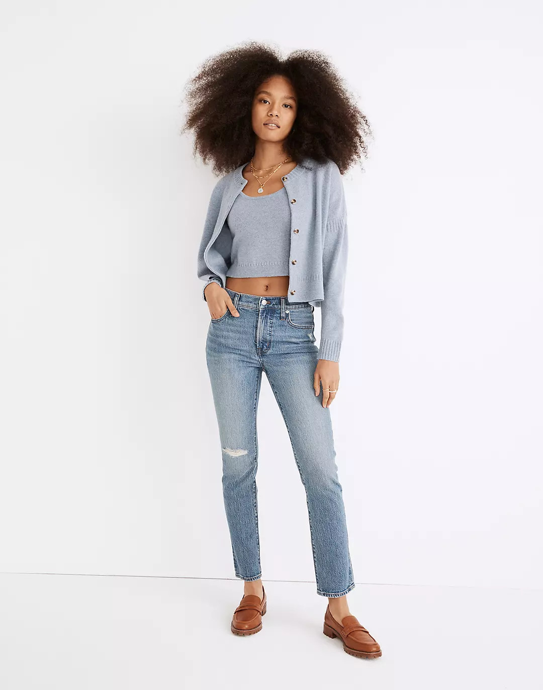 The Mid-Rise Perfect Vintage Jean in Ainsdale Wash: Knee-Rip Edition | Madewell