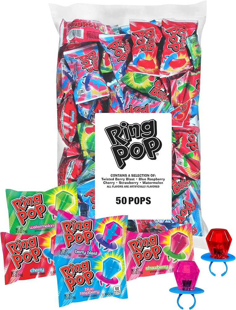 Ring Pop Halloween Bulk Variety Candy - 50 Ct Individually Wrapped Lollipops w/ Assorted Flavors ... | Amazon (US)