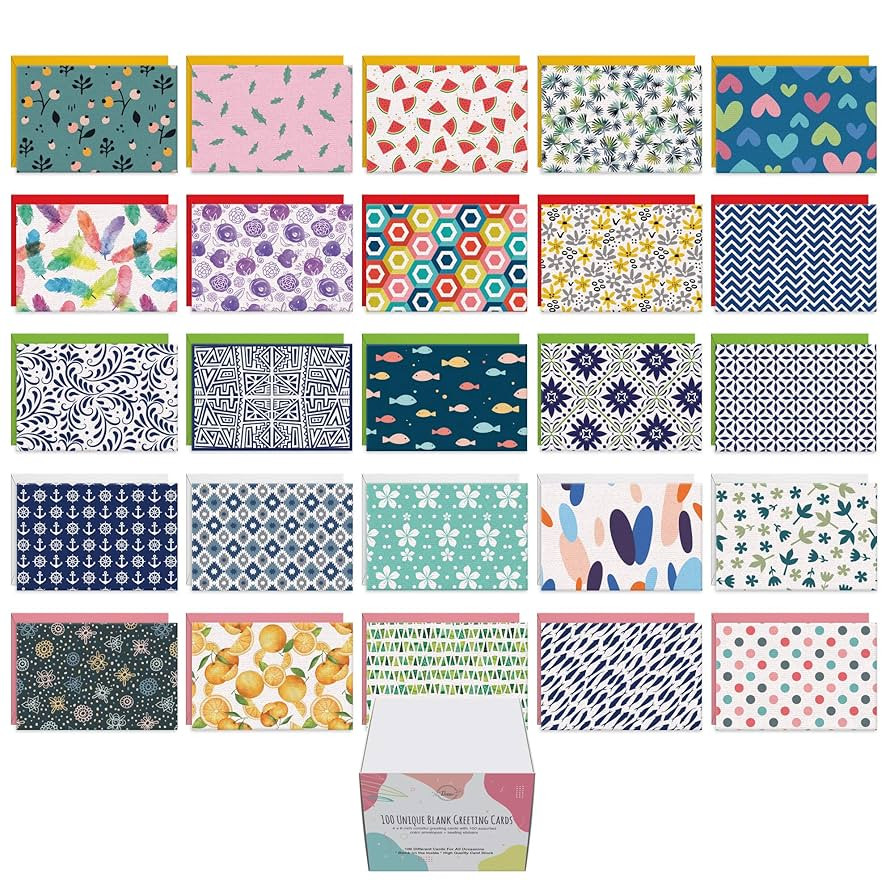 Dessie 100 Unique Blank Cards With Envelopes 4x6 - All Occasion Blank Greeting Cards w/Colored En... | Amazon (US)