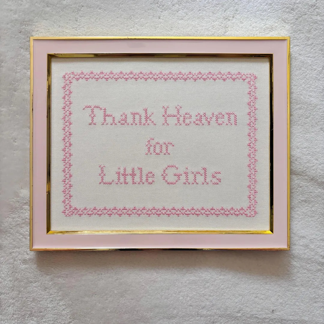 Embroidered "Thank Heaven for Little Girls" Nursery Art, Vintage Cross Stitch Quote | Etsy (Global)