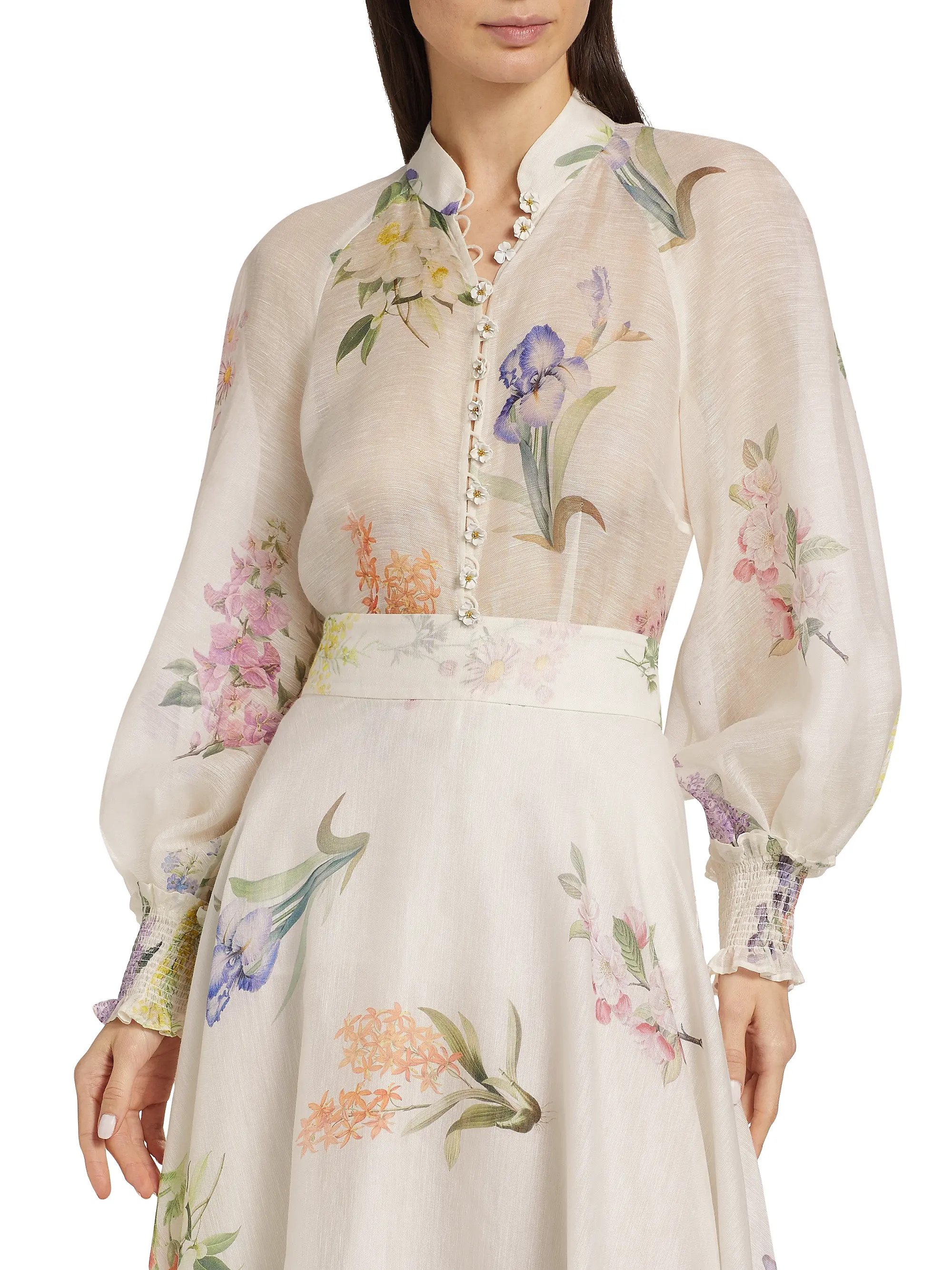 Natura Linen-Silk Floral Blouse | Saks Fifth Avenue