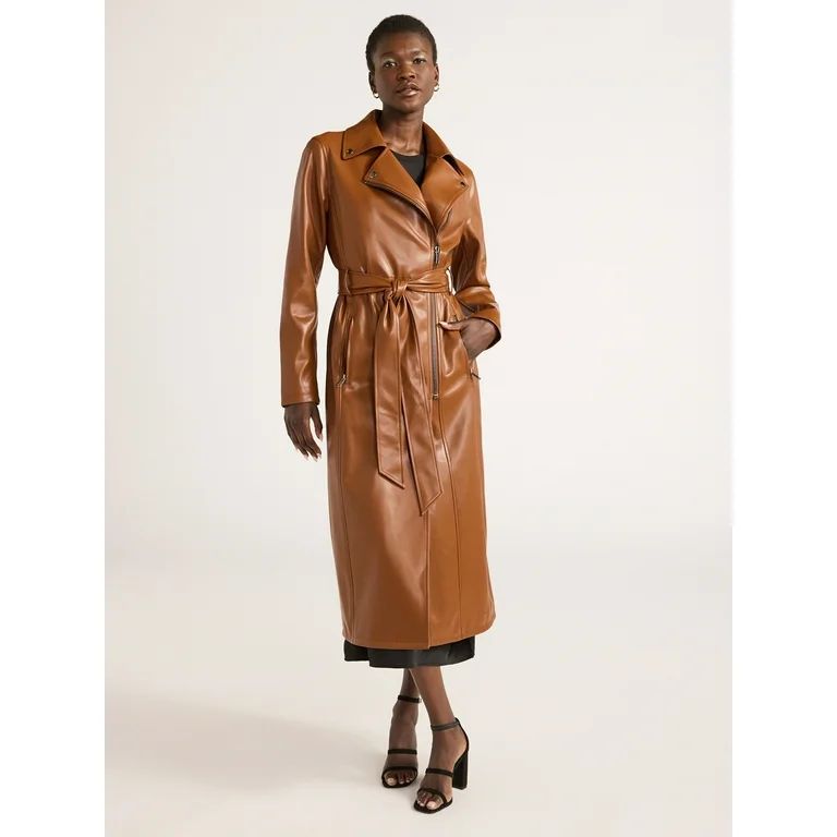 Scoop Women’s Faux Leather Moto Trench Coat, Sizes XS-XXL | Walmart (US)