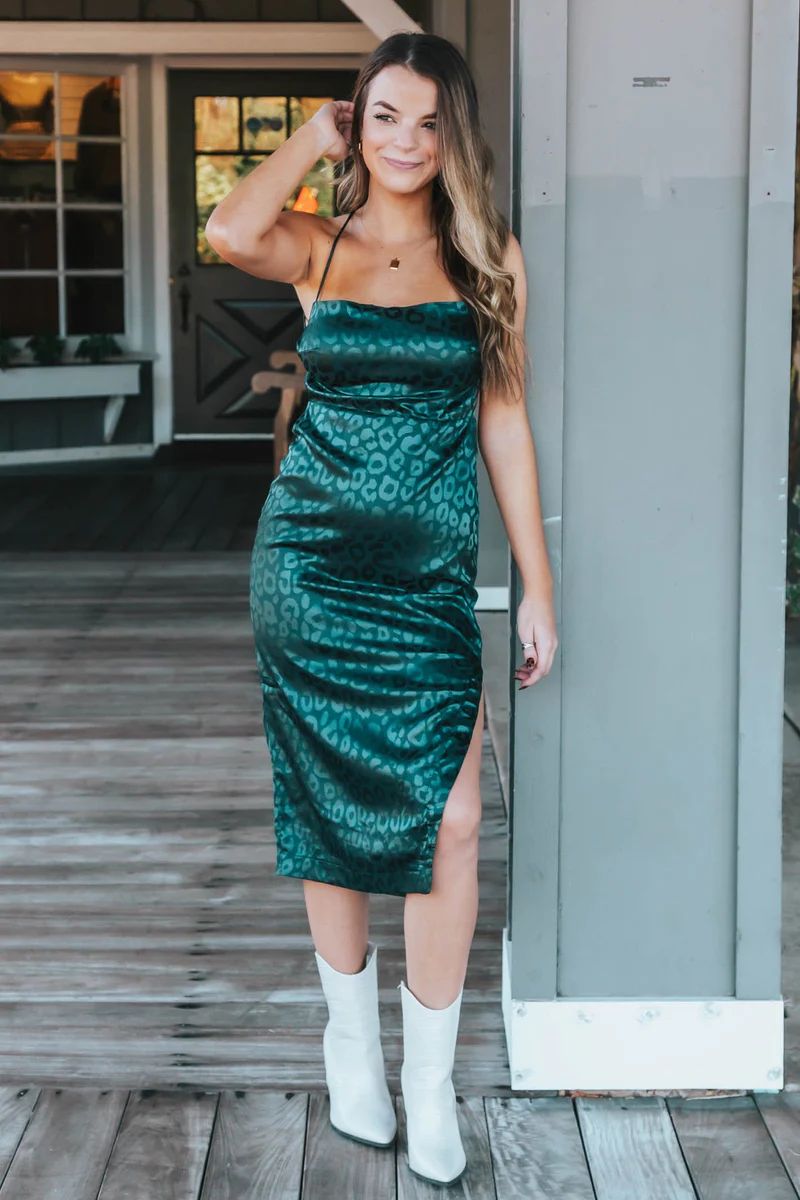 Midnight Mood Teal Slip Midi Dress | Apricot Lane Boutique