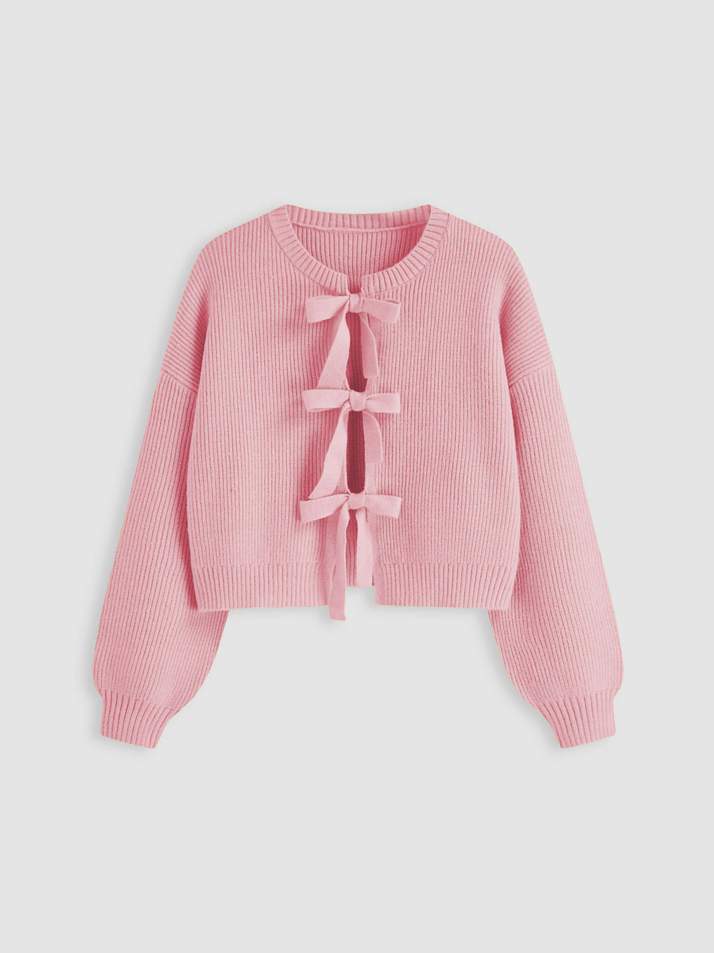 Knit Round Neckline Solid Tie Front Cardigan Curve & Plus | Cider