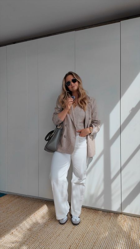 **8/30** midsize spring outfit ideas 🌷

Djerf avenue robe [M-L + unable to link]

Shreddy supergreens drink [unable to link]

Hush ecru flare jeans [UK 18 Reg] 

M&S pink bra [36E]

John lewis beige linen waistcoat [UK 18]

John lewis beige linen blazer [UK 18]

Adidas sambas

Casio gold watch

Amazon fashion unisex rayban sunglasses

John lewis green leather bucket handbag

spring outfit // midsize outfit // midsize style // spring outfit idea // spring style // midsize fashion // spring fashion // outfit inspiration // high low dressing // style tips // style hacks // how to style

#LTKmidsize #LTKstyletip #LTKSeasonal