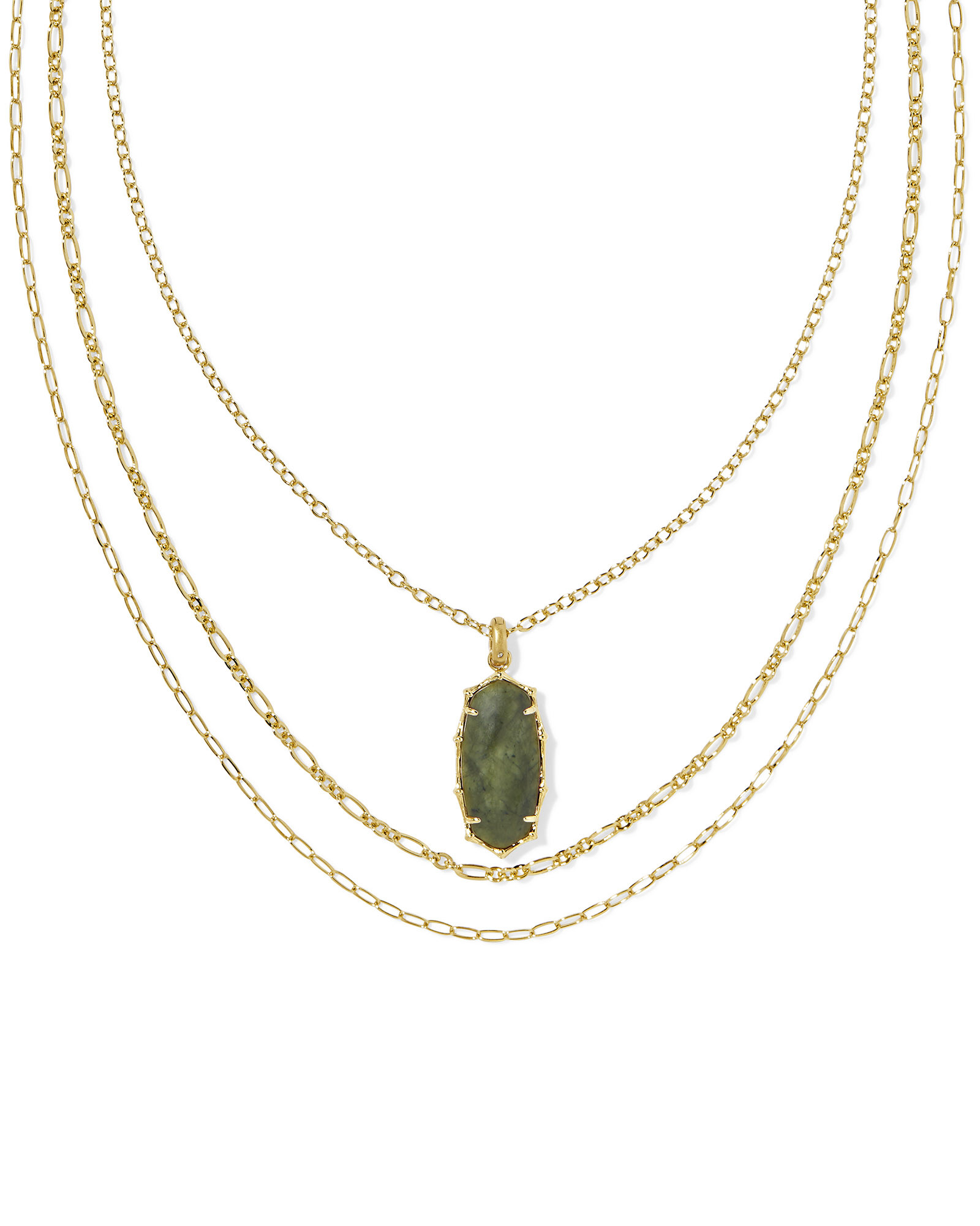 Elle Vintage Gold Bamboo Frame Triple Strand Necklace in Sage Serpentine | Kendra Scott
