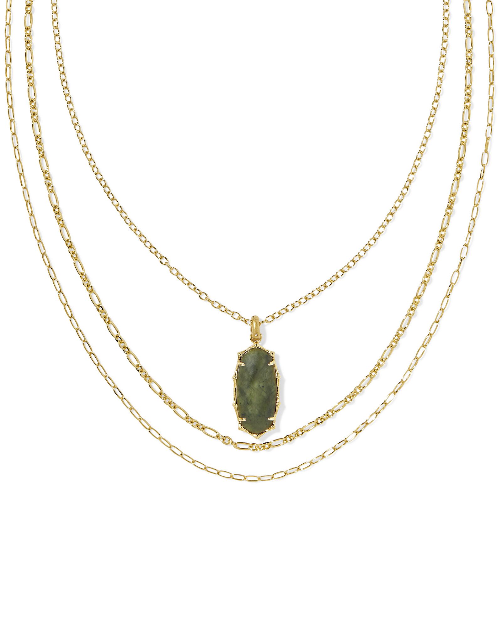 Elle Vintage Gold Bamboo Frame Triple Strand Necklace in Sage Serpentine | Kendra Scott