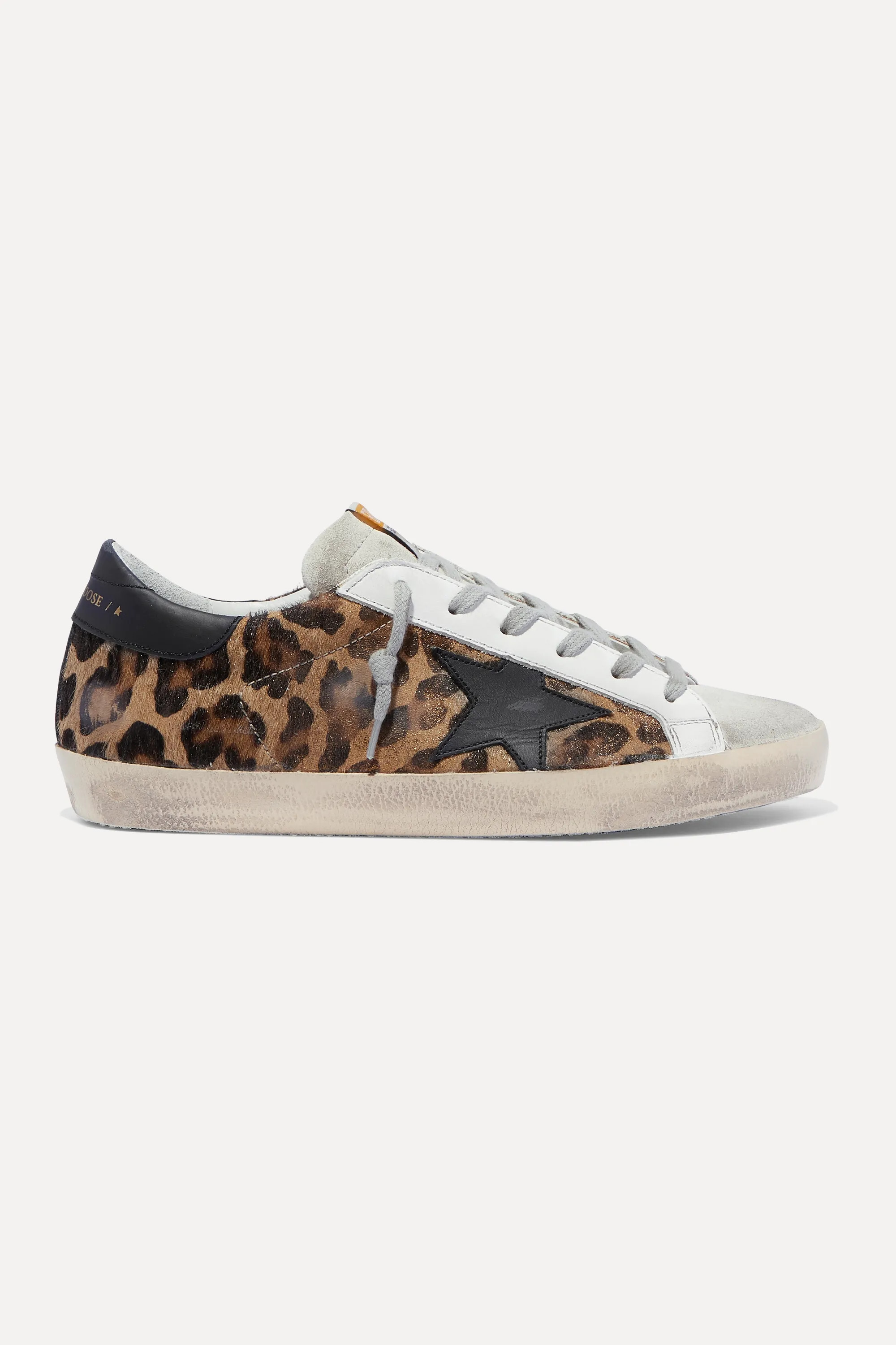 Superstar distressed leopard-print calf hair, leather and suede sneakers | NET-A-PORTER (US)