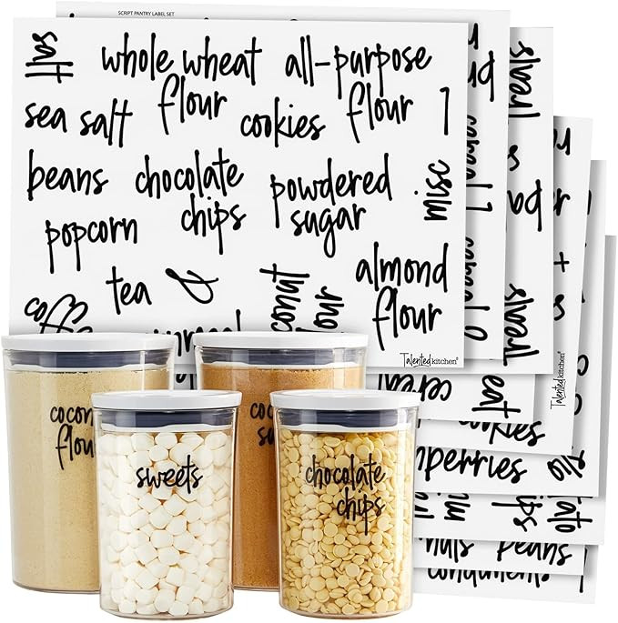 Talented Kitchen 157 Pantry Labels for Food Containers, Preprinted Clear Kitchen Food Labels for ... | Amazon (US)