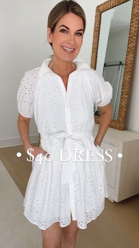 Little white dress only $40. Size up if between. I have size small.  Linking a save option for the sandals which fit true to size.  Vacation dress. Eyelet dress.  

#LTKfindsunder50 #LTKVideo #LTKover40