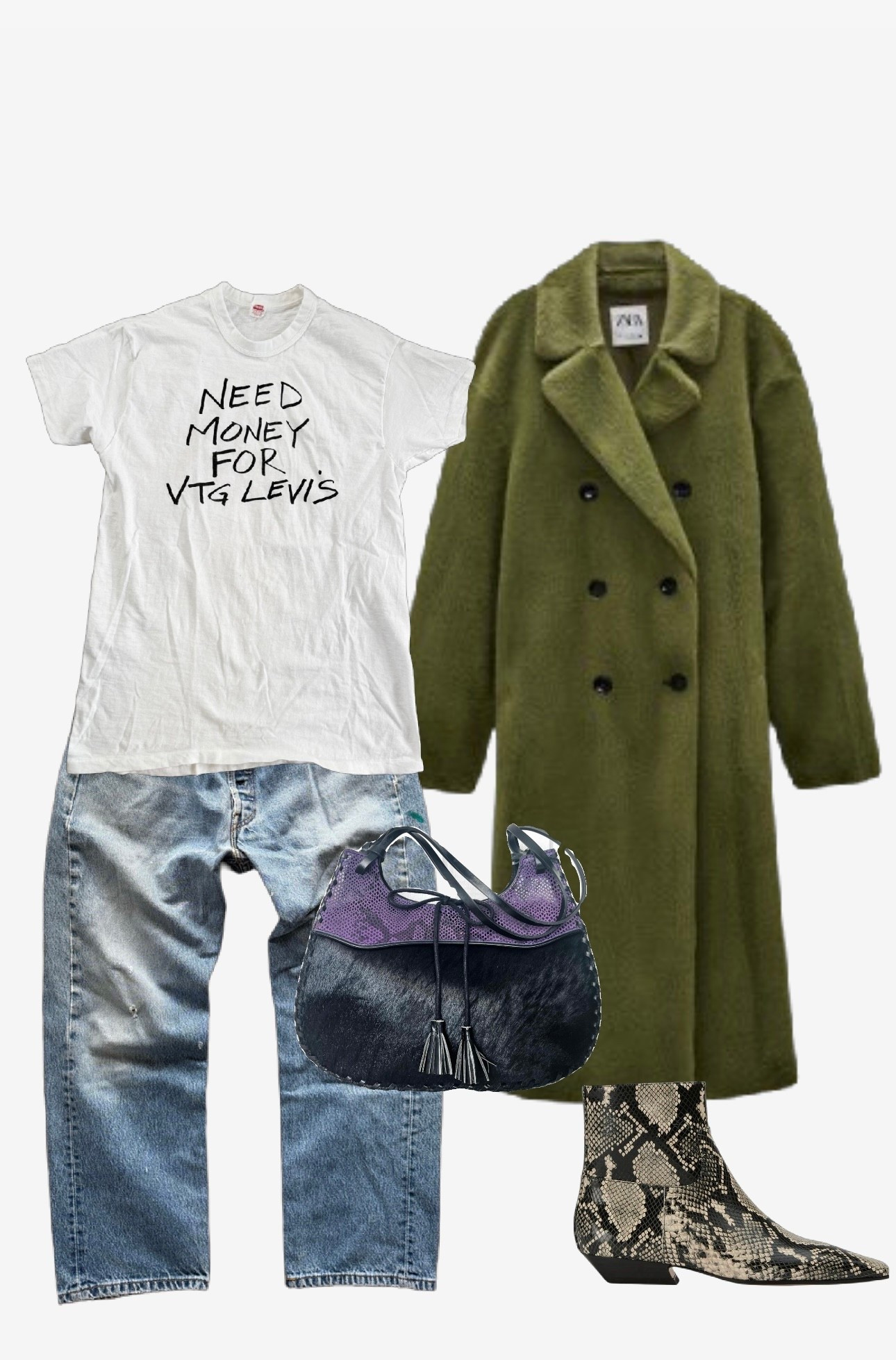 Just a jeans and t-shirt kind of day with a coat I haven’t worn in ages and snake print in two different colours. 
Tee, jeans, and bag are vintage  

#LTKSeasonal #LTKOver40 #LTKootd