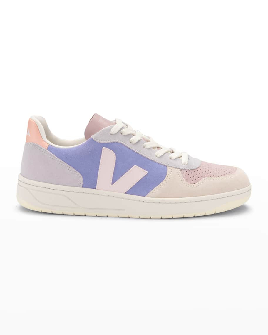 VEJA V-10 Bicolor Mixed Leather Low-Top Sneakers | Neiman Marcus