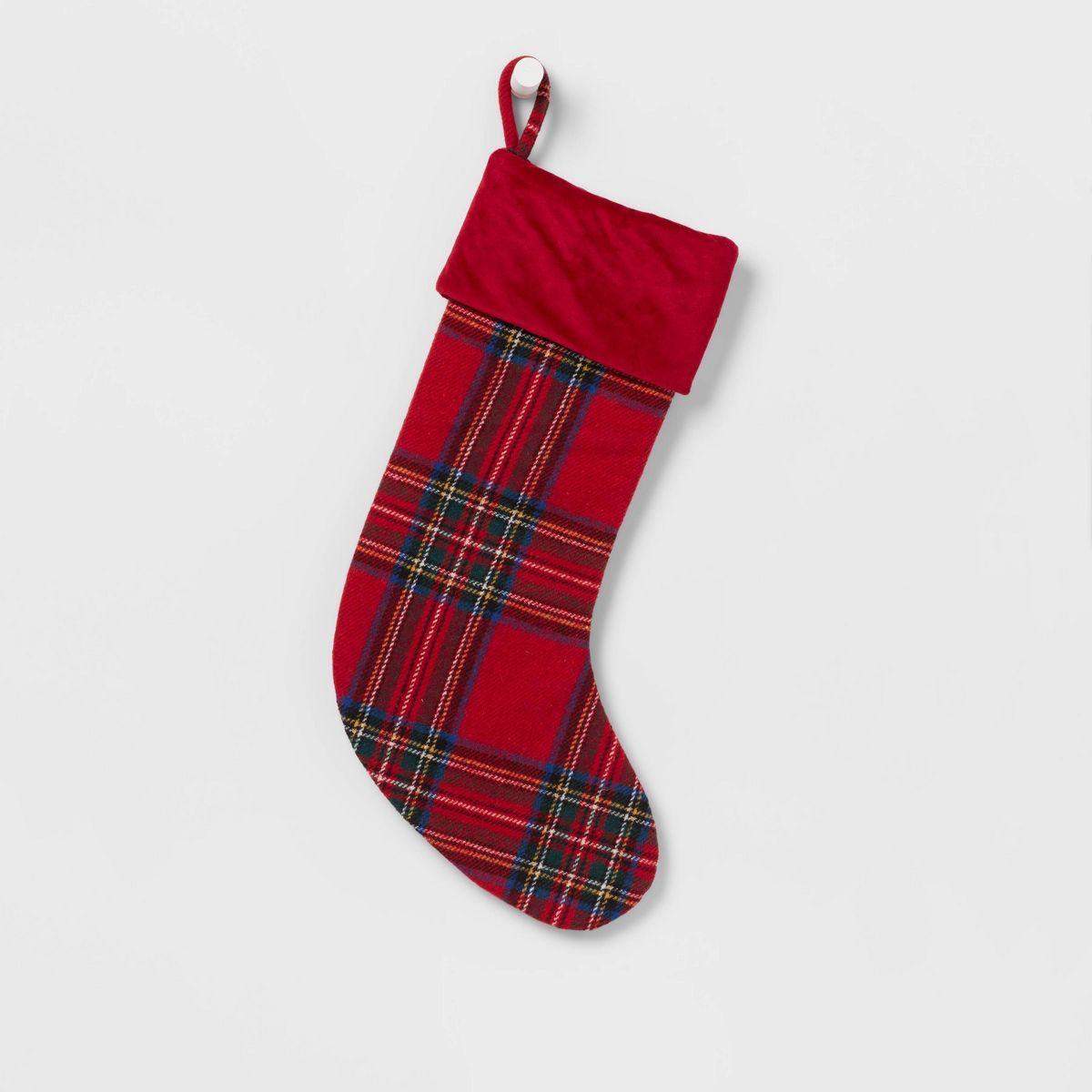 20" Holiday Plaid Christmas Stocking with Velvet Cuff Red/Blue - Wondershop™ | Target