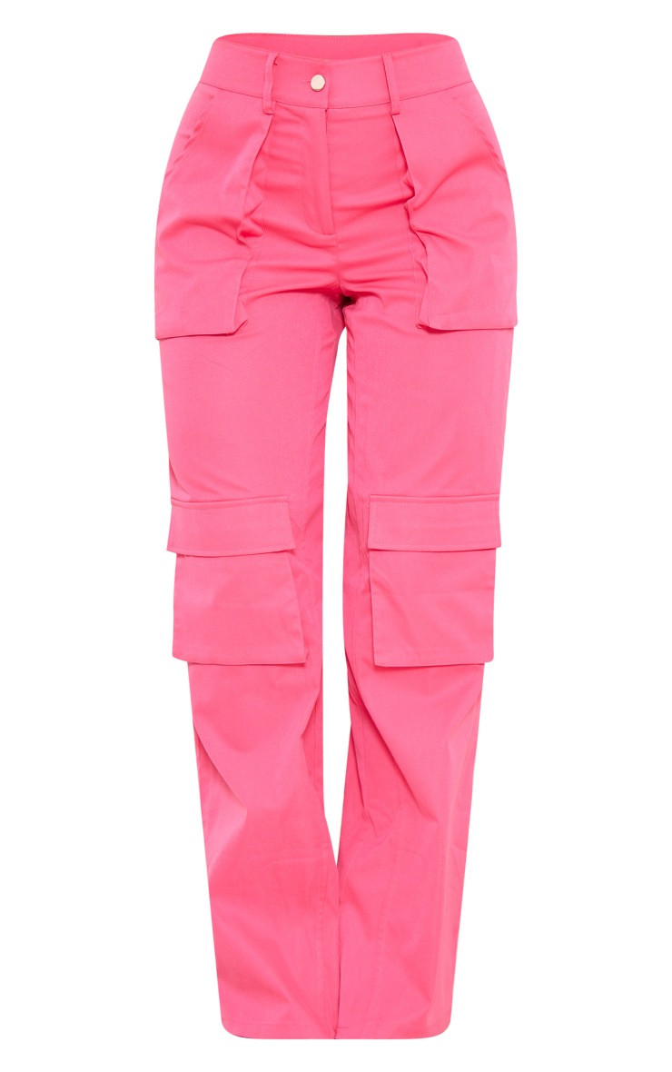 Hot Pink Woven Pocket Detail High Waist Cargo Pants | PrettyLittleThing US