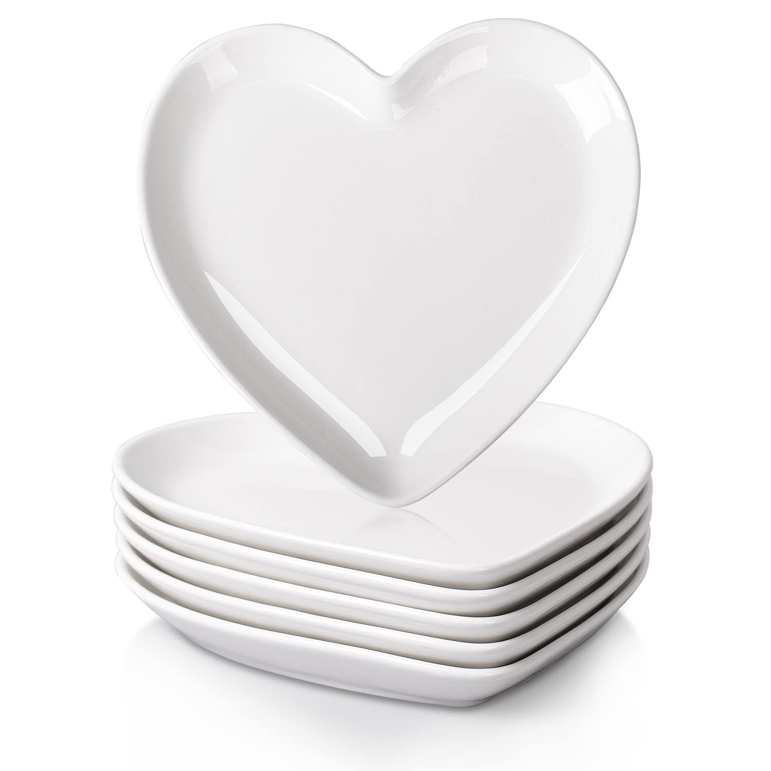 DELLING Heart Shaped Dessert Salad Plates- 6 Pack, 7.3 Inch Ceramic White Dinner Plates, Heart Di... | Amazon (US)