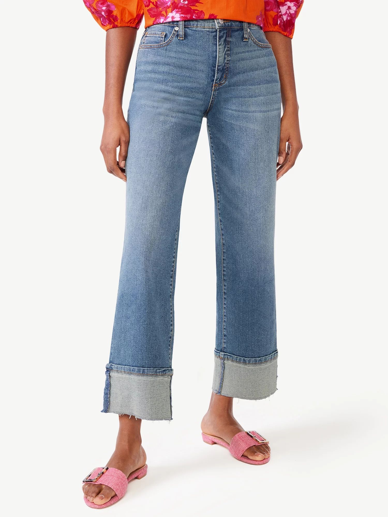 Scoop Women's Benton High Rise Cuffed Ankle Jeans, Sizes 0-18 | Walmart (US)