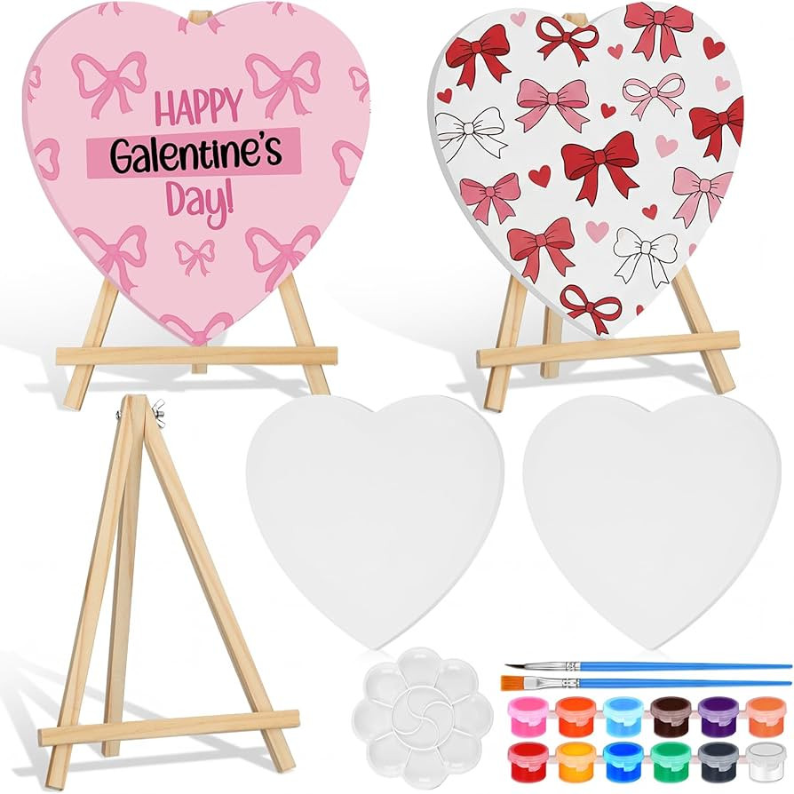 2 Sets Galentines Heart Shaped Canvas Kits 10 Inch Canvas Painting Set for Adults White Ready to ... | Amazon (US)
