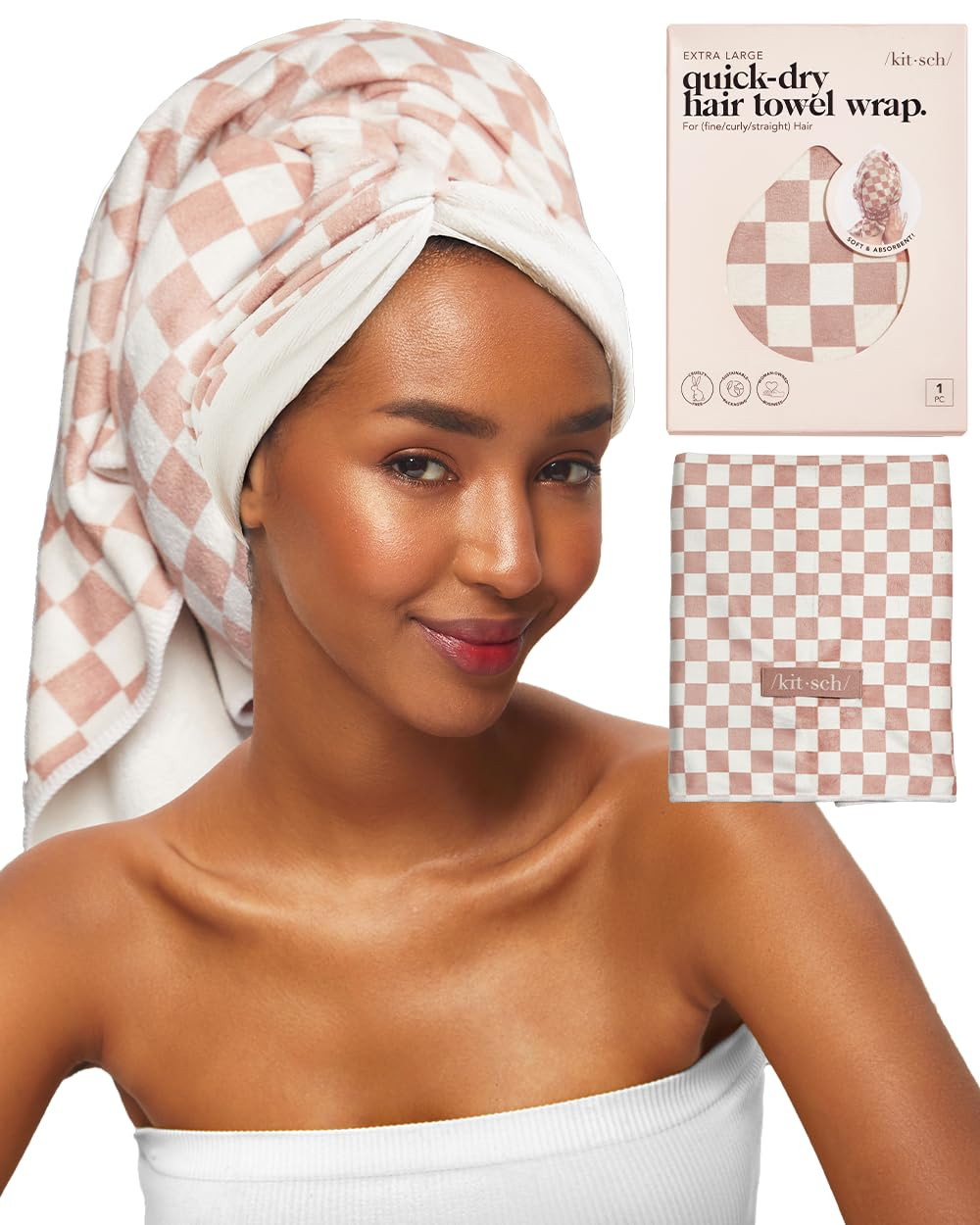Kitsch - Toalla tipo turbante XL de microfibra para mujer, superabsorbente, de secado rápido, an... | Amazon (US)