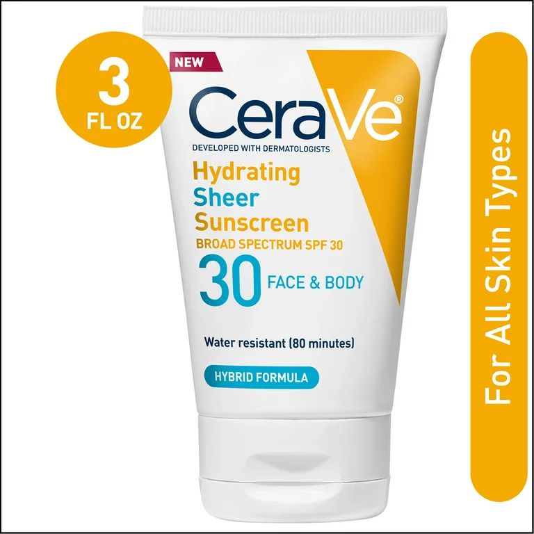 CeraVe Hydrating Sheer Sunscreen Lotion for Face & Body, SPF 30, 3 fl oz | Walmart (US)