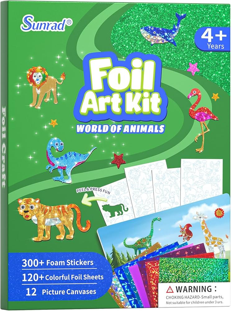 Sunrad Foil Art Kit for Kids Animals & Dinosaurs Arts and Crafts, No Mess Art for Kids, Fun Craft... | Amazon (US)
