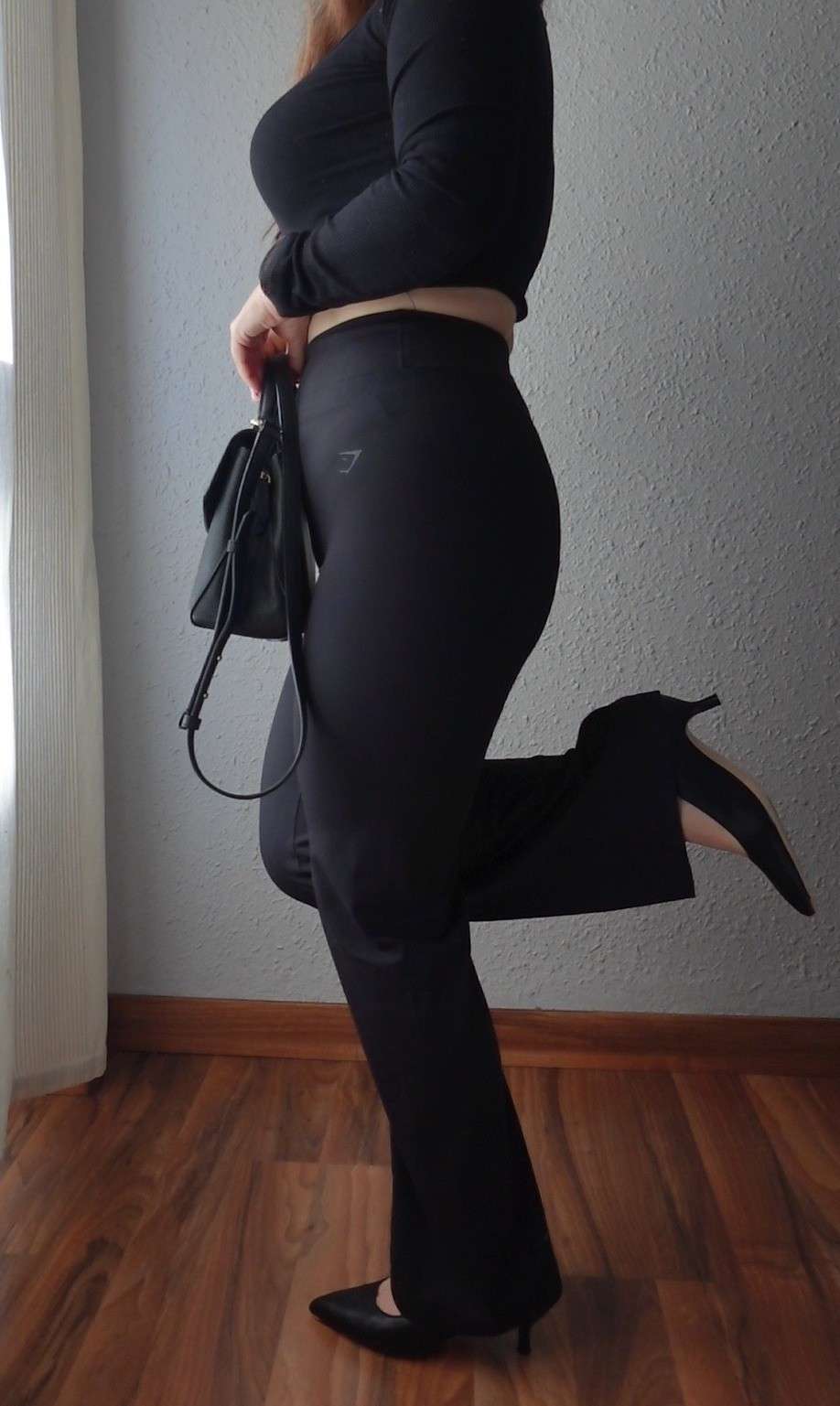 Flared Petite leggings styles with black leather kitten heels.I am 4'11.

#LTKootd #LTKgrwm #LTKPetite