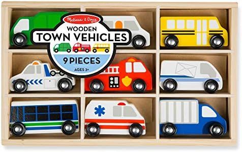 Melissa & Doug Wooden Town Vehicles Set in Wooden Tray (9 pcs) | Amazon (US)