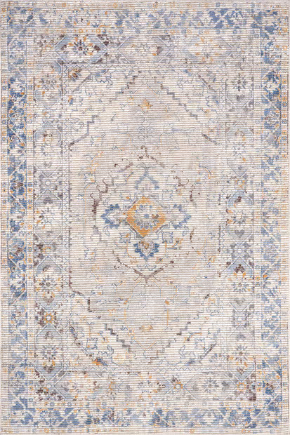 Light Gray Kyria Medallion Washable 8' x 10' Area Rug | Rugs USA