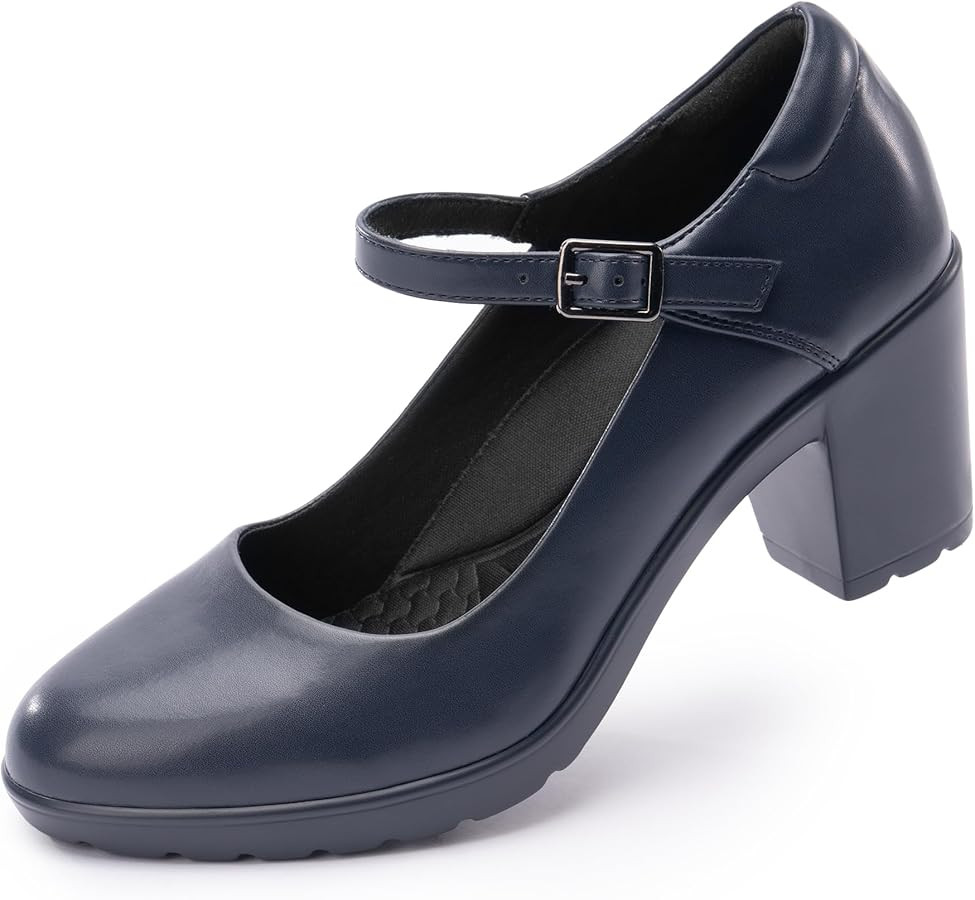 Closed Toe Mary Jane Heels with Arch Support, Round Toe Chunky Pumps for Women, Comfortable Block... | Amazon (US)