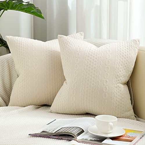 Soft Embossed Decorative Pillow Covers Set of 2 Cable Knit Cushion Covers Pillow Cases for Couch Sof | Amazon (US)