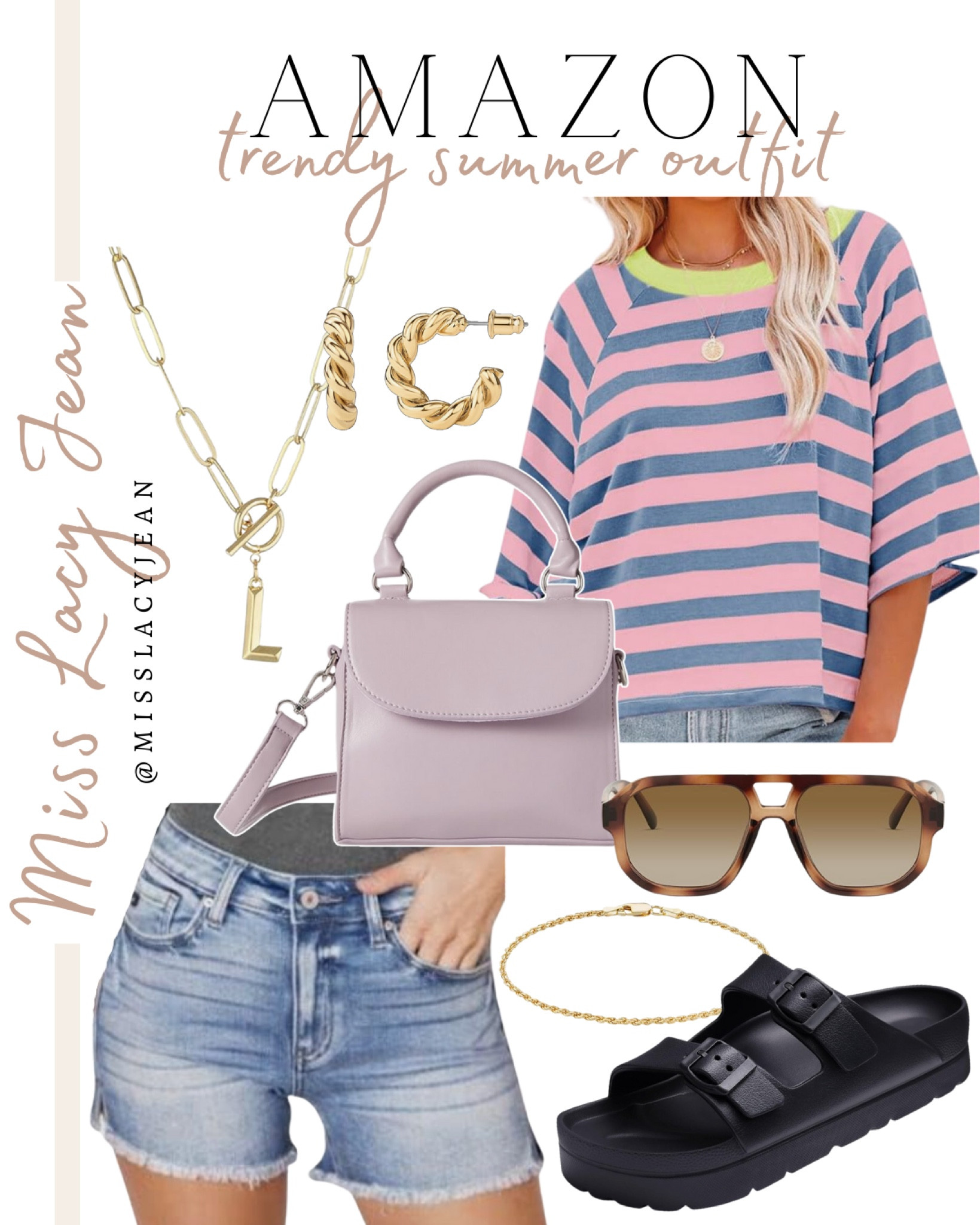 Trendy summer outfit includes free people look alike shirt, denim shorts, handbag, sandals, sunglasses, bracelet, necklace, earrings.

Summer outfit, trendy outfit, Amazon finds, summer finds

#LTKStyleTip #LTKItBag #LTKFindsUnder50