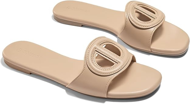 Coutgo Women's Open Toe Leather Summer Slide Sandals | Amazon (US)