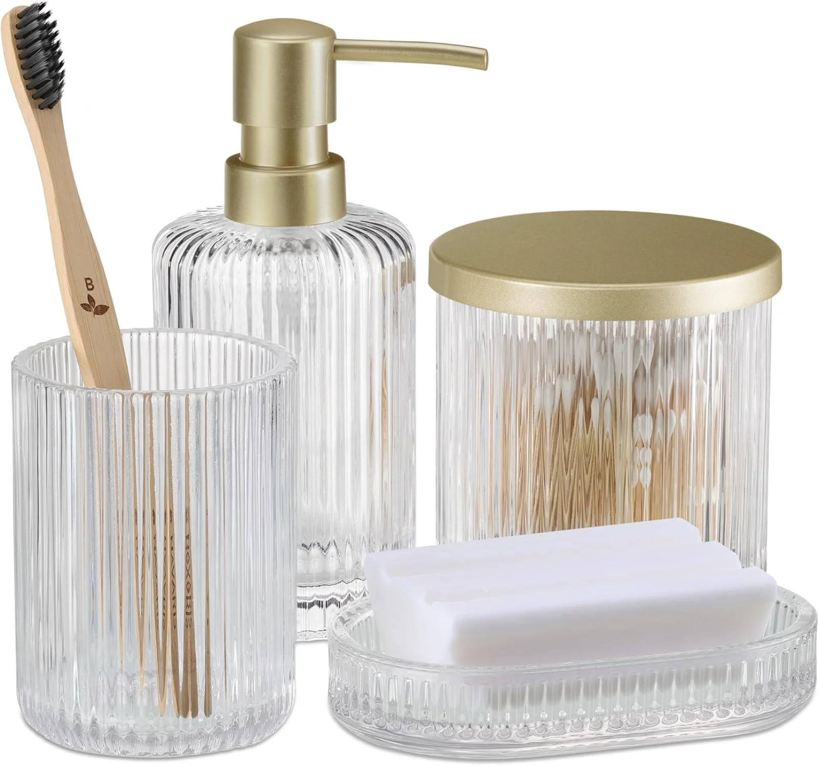 Glass Bathroom Accessories Set (4 Pieces) - Includes Soap Dispenser, Toothbrush Tumbler, Soap Dis... | Walmart (US)