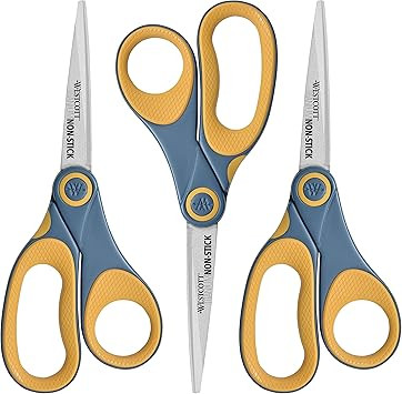 Westcott 15454 8" Titanium Non-Stick Straight Scissors, 3 Pack, Gray/Yellow | Amazon (US)