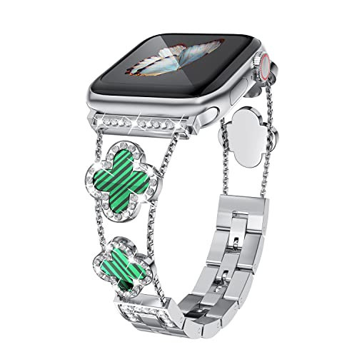 Musk-MSKR Luxury Rose Gold Apple Watch Band with Four-Leaf Clover Design, Diamond-Encrusted Craftsmanship, and Rhinestone Decoration | Amazon (US)