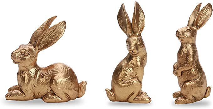 DN DECONATION Resin Gold Bunny Decor Rabbit Figurines, Small Easter Bunny Figurine Set of 3, Vint... | Amazon (US)