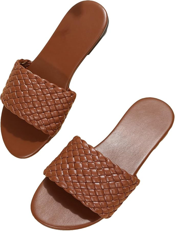 Verdusa Women's Braided Sandals Open Toe Flat Sandals Summer Slides | Amazon (US)
