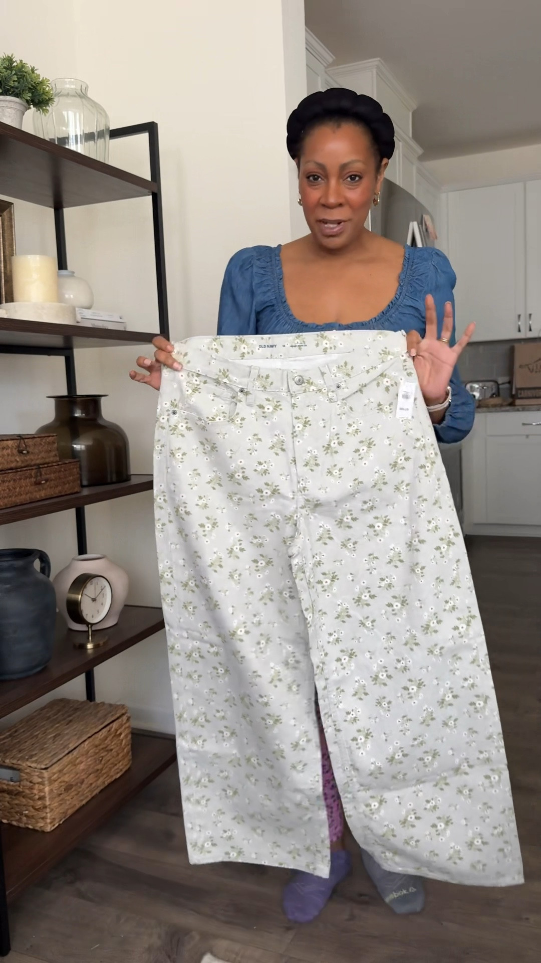 Old Navy baggy wide leg jeans in size 12. Denim top in large. Top is fitted size up if you want more room  

#LTKSeasonal #LTKMidsize #LTKootd