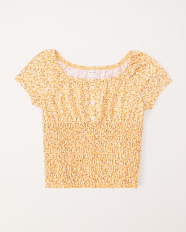 smocked bottom button-through tee | Abercrombie & Fitch (US)