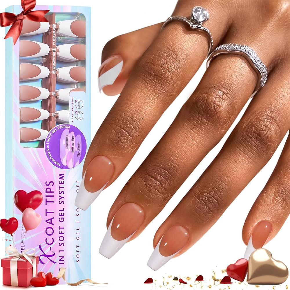 btartboxnails French Tip Gel Nails, 300pcs Brown Coffin Medium French Gel Nail Tips, French Tip P... | Amazon (US)