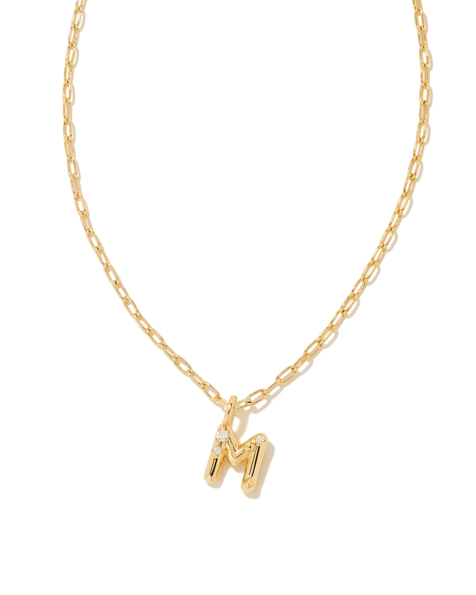 Crystal Letter M Gold Short Pendant Necklace in White Crystal | Kendra Scott